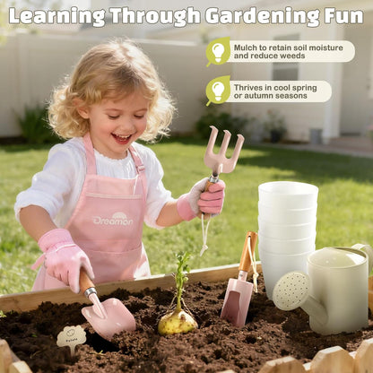 Kids Gardening Set, Quality Gardening Tools Outdoor Toys Set for Kids Toddler, Includes Tote Bag, Gloves, Watering Can, Shovel, Rake, Cultivator, Garden Tool Kit Learning Outdoor Gifts for Boys Girls