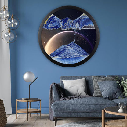 17.3" Moving Sand Art, 3D Sand Art Pictures Deep Sea Sandscape Living Room Decoration, 360° Rotate, Glass Crafts Solid Wood Frame, Relaxing Mood Home Office Work Wall Art Decor