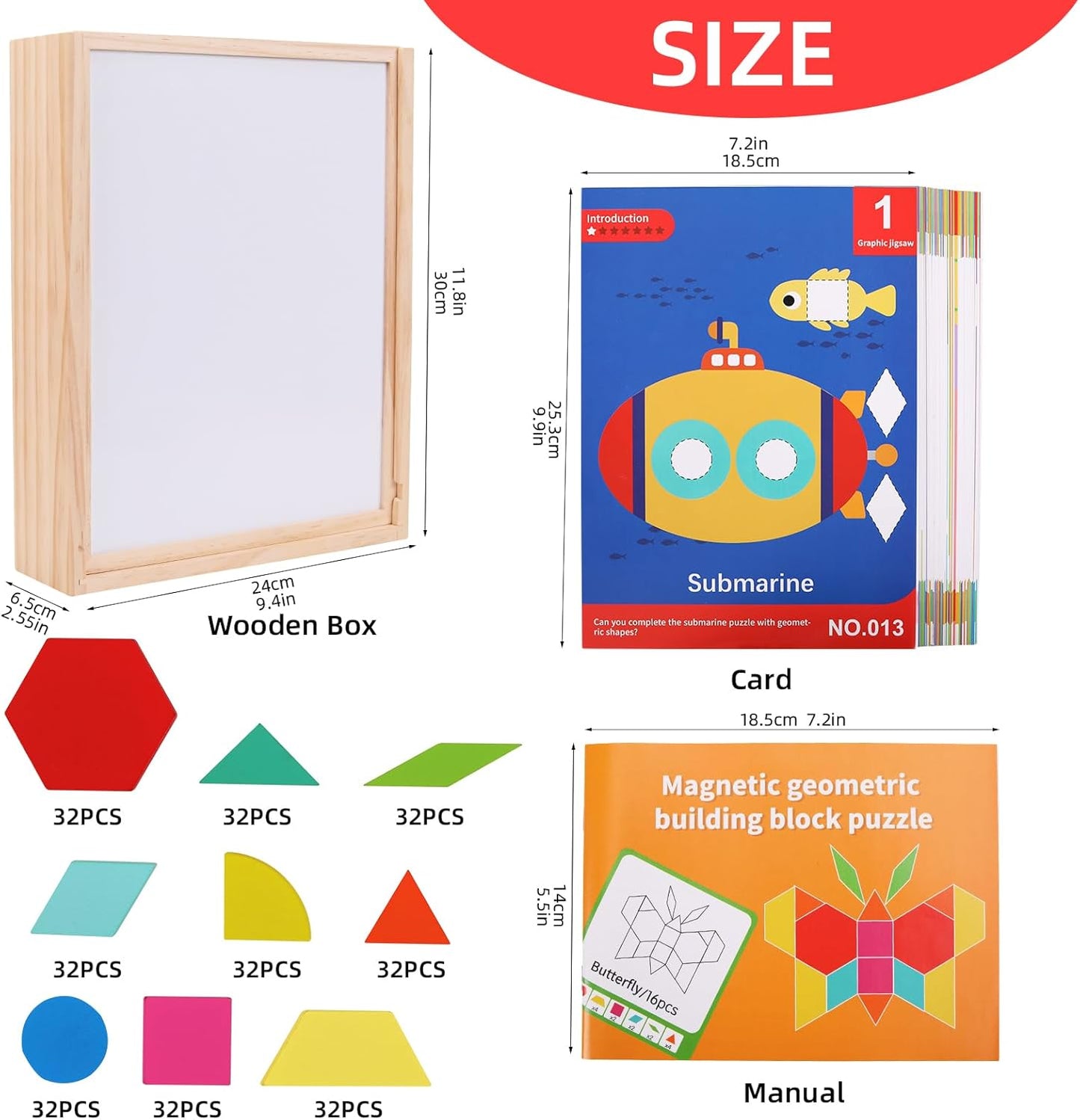 288 PCS Wooden Magnetic Pattern Blocks Set,Montessori Tangram Puzzle STEM Toys for Kids Ages 3-8, Educational Learning Toys Gift