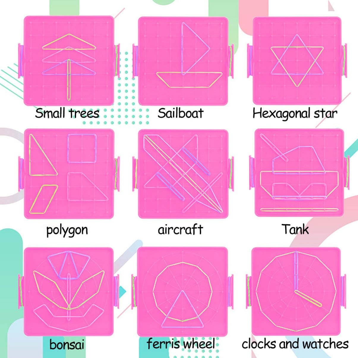 Kisangel 4pcs Nail Board Educational Pegboard, Double-Sided Geoboard Learning Tools for Elementary Math Classroom Use, 6.88X6.29 Inches