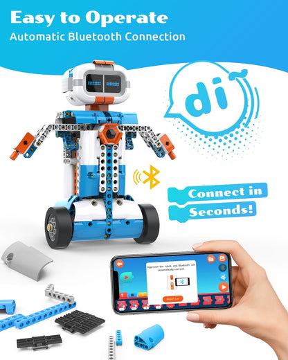 WhalesBot D1 21-in-1 STEM Coding Robot Kit for Kids (Ages 4+), 280+ Pieces Educational Building Set with APP-Controlled & Programming, 3D APP Guidance, Ideal Toy for Boys & Girls