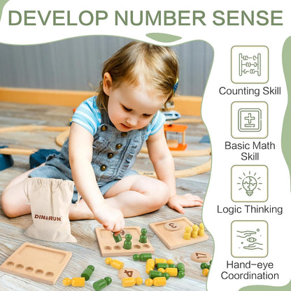 DINORUN Educational Toys for 3 4 5 Year Old Boy Girls Gifts - Preschool Learning Math and Numbers for Toddler 3+ - Math Manipulatives for Kids 3-6 - Montessori Wooden Counting Peg Board Materials