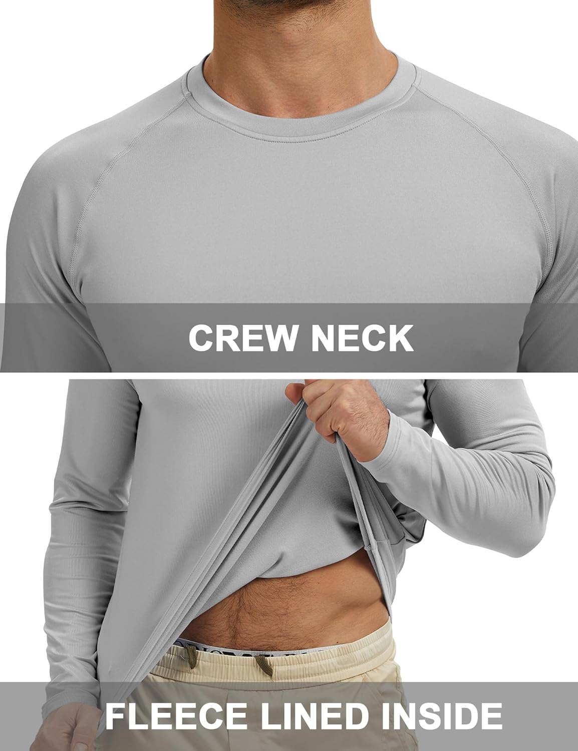 Men's Thermal Shirts Long Sleeve Fleece Lined Crew Neck Base Layer Athletic Workout Tops