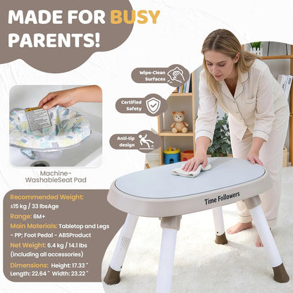 Time Followers® 6-in-1 Baby Activity Center | 4 Stage Montessori-Inspired Toys | Grow Stationary Standing Toddler Table | Jumpers & Bouncers | Must Have for Boy & Girl 6, 12, 24+ Month Old (White)