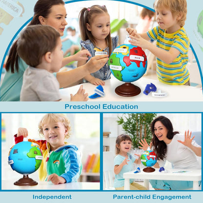 Spinning Globe for Children–Interactive Geography Learning Toy for Kid 3+, 8" Educational Puzzle Globe with 6 Continent & 12 Animial | STEM Geography Game for Kids 4-8, Preschool Birthday Gift