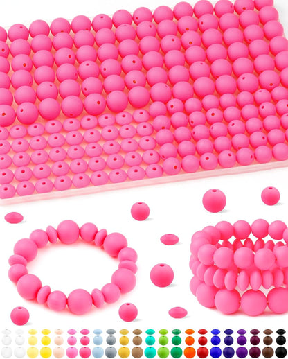 200Pcs FIVEIZERO Mixed Silicone Beads for Keychain Making, 12mm 15mm Round and 12mm Lentil Silicone Beads for Pens Bracelet Necklace DIY Crafts(Black)