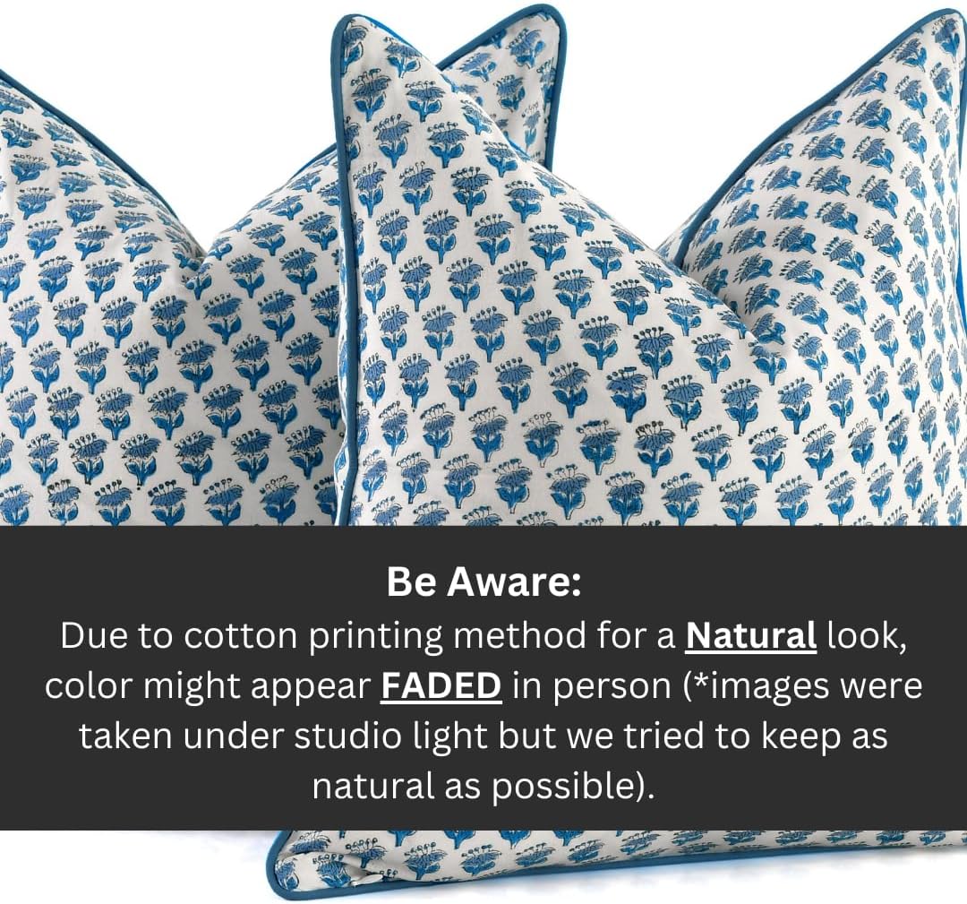 CPC 100% Cotton Throw Pillow Covers 18x18 Inch, Set of 2 Green Block Print Pattern Couch Pillow, Cute Boho Decorative Pillows for Living Room, Bedroom with Hidden Zipper- Agate Green