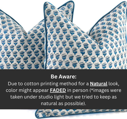 CPC 100% Cotton Throw Pillow Covers 18x18 Inch, Set of 2 Green Block Print Pattern Couch Pillow, Cute Boho Decorative Pillows for Living Room, Bedroom with Hidden Zipper- Agate Green