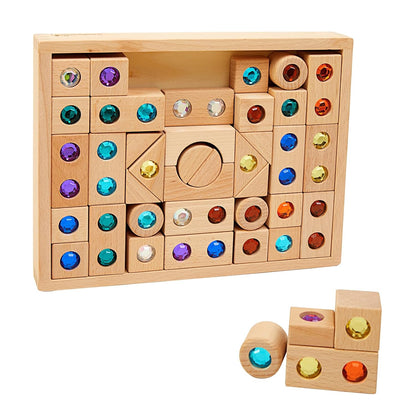 Excellerations Wooden Gem Blocks - Set of 50 with Tray