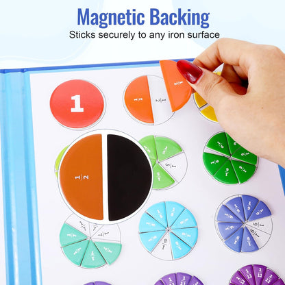 Magnetic Fraction Tiles Explorer Board, 156 Piece Circles and Tiles Set, Educational Math Fraction Manipulatives Puzzle for Visual Learning, Portable Write and Wipe Fractional Study Tool