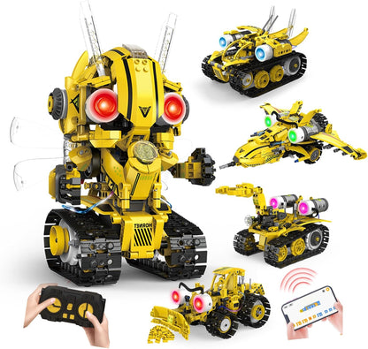 5 in 1 STEM RC Robot Building Kit, 673PCS Remote & App Controlled Jets Building Blocks Set, Robotic Technic Creative Toys, DIY Build Learning for Boys Girls Age 6 7 8 9 10 11 12