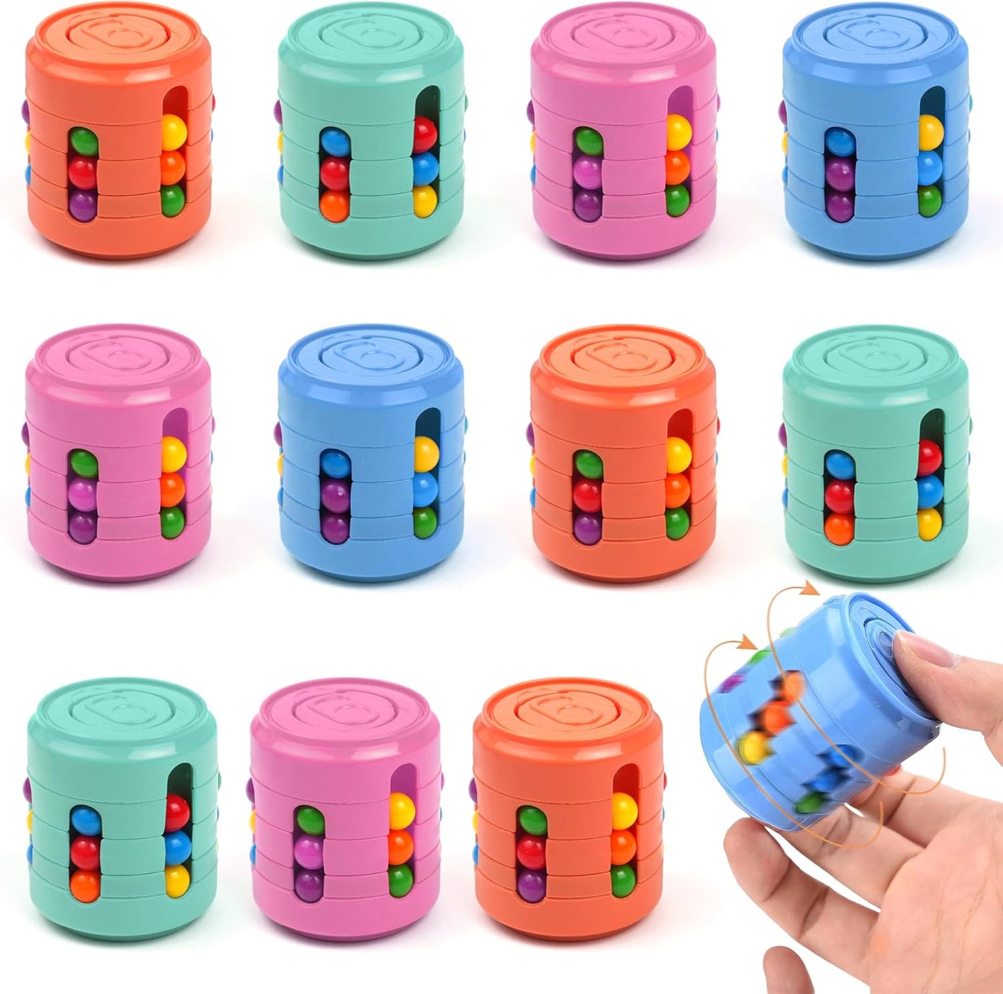 KatchOn, Rotating Fidget Toys – Pack of 12 | Magic Bean Brain Teaser Puzzle Cube, Pinata Stuffers for Kids | Fidget Spinners Party Favors for Kids, Adults | Classroom Prizes Goodie Bag Stuffers