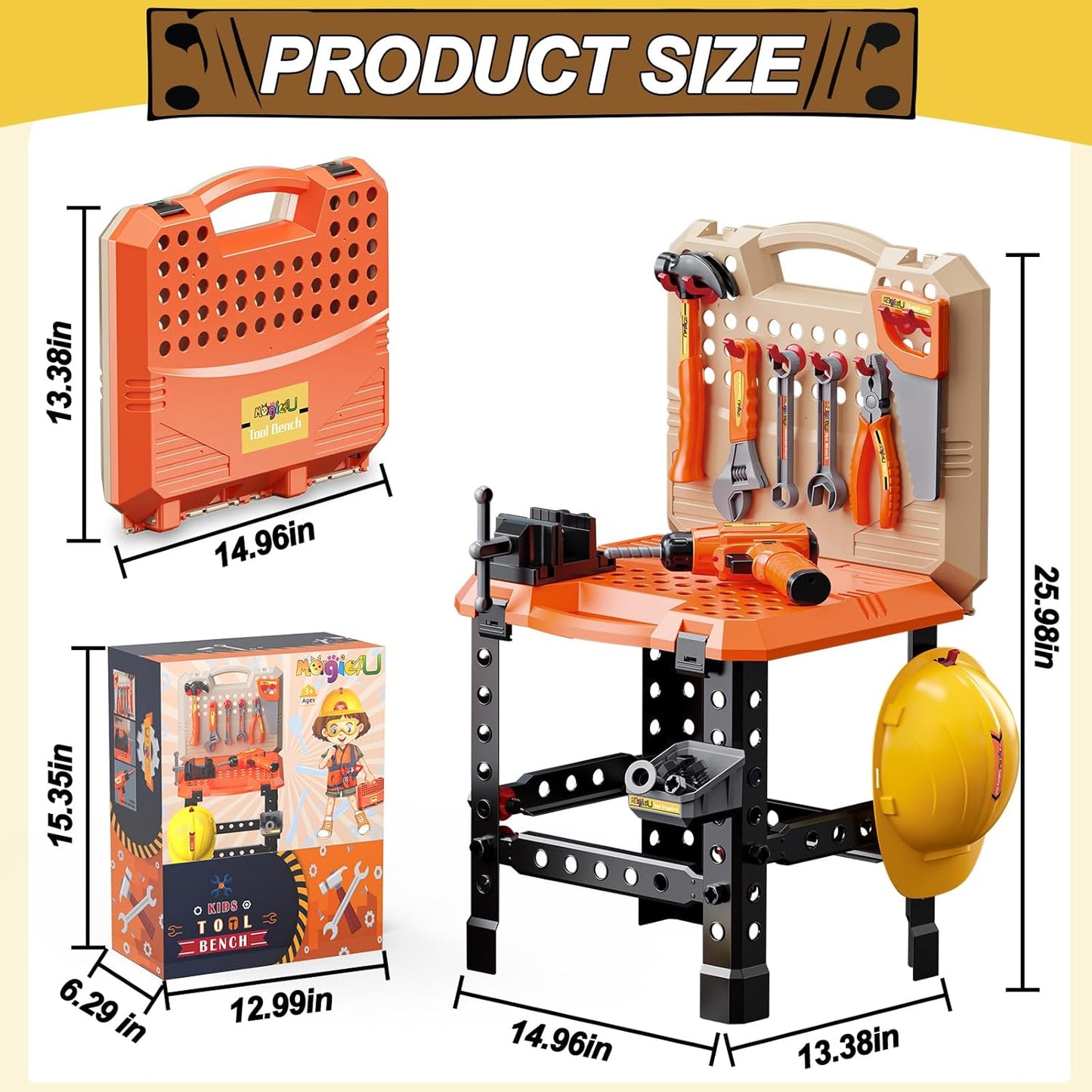 Kids Tool Set,MAGIC4U Toddler Tool Set with Tool Bag,11 Tools Equipements,Pretend Play Construction Kits for Kids Age 3-6 Years Old,Toddler Boy Toys