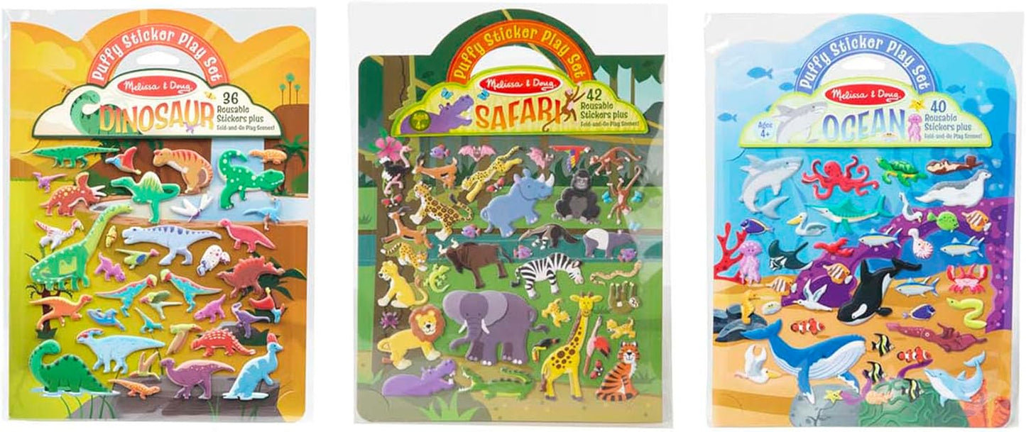 Melissa & Doug Puffy Sticker Activity Books Set of 3 – Dress-Up, Princess & Mermaid, with 208 Reusable Stickers and Fold-Out Scenes, Mess-Free Travel Toys for Kids Ages 4+ - FSC Certified