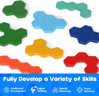 Skrtuan 5 Pack Wooden Puzzles Set - STEM Montessori Educational Board Games and Logic Traning Brain Teaser Geometric Shapes Tangram Puzzle Games for Kids Ages 3+