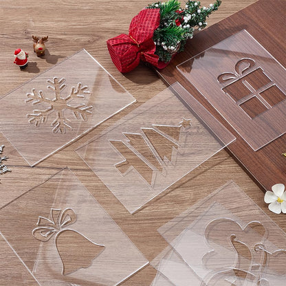 INFUNLY 8PCS Xmas Tree Acrylic Router Template 7.8x5.5 Snowflakes Gifts Clear Acrylic Template Christmas Carving Template for Woodworking Curvy Tracing Stencils Router Guide Tool for DIY Crafts