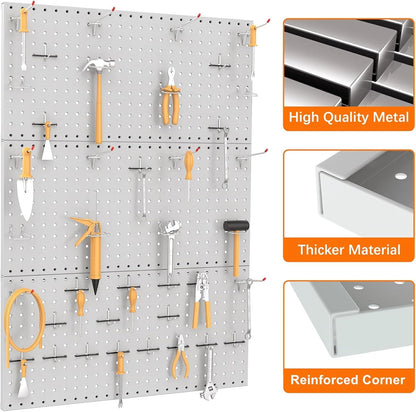 TORACK 3 PCS Metal Pegboard Panels(12x24 inch) for Wall Garage Tools Storage Pegboard for Workbench, Modular Peg Board Tool Organizer Board Kit(Pack of 3, Orange)