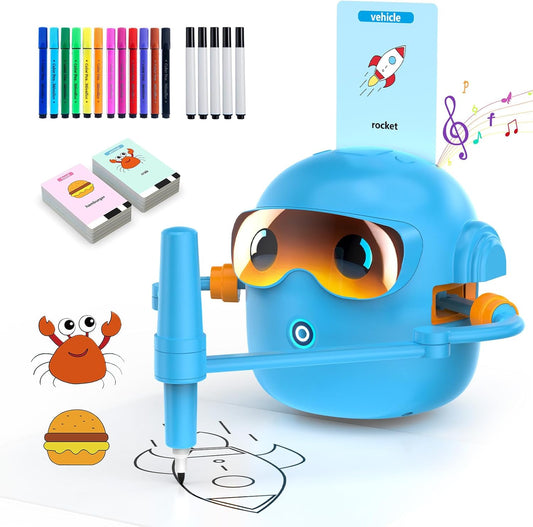 Drawing Robot for Kids, Interactive Educational Drawing Robot with Voice Interaction, Montessori Painting Learning Toys with 100 Word Cards & 17 Color Pens, Drawing Machine for 3-8 Year Old Boys Girls