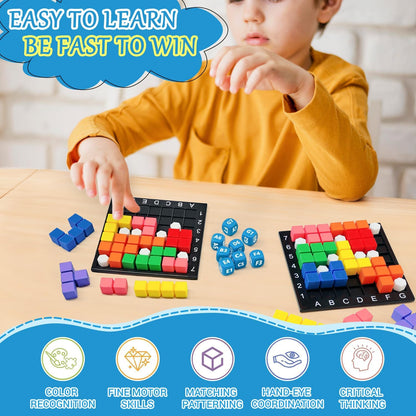 STEM Puzzle Game The Brain Square With 160000+ Solutions Pattern Matching Blocks Brain Teaser Toy Roll Dice & Race Your Opponent to Fill Grid Travel Game for Kids & Teens Back To School Birthday Gift