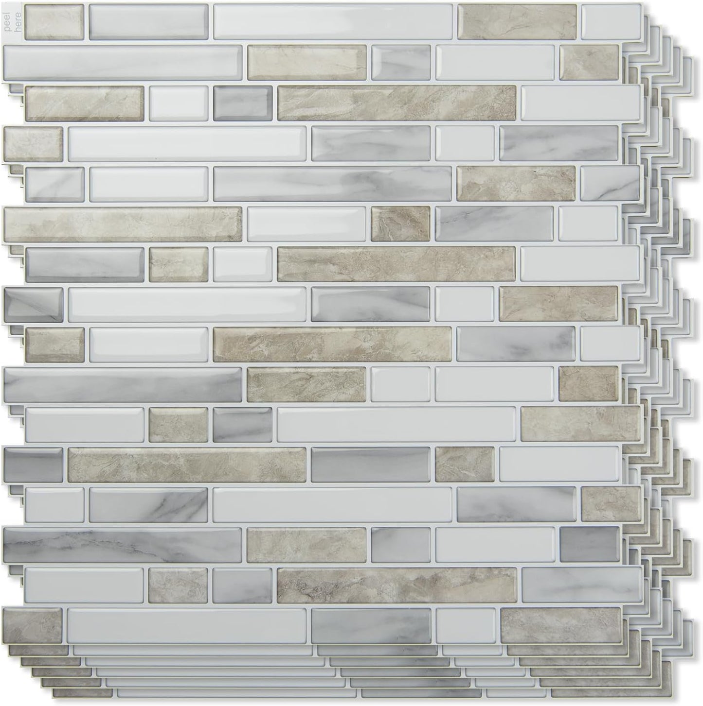 Art3d 10-Sheet Heavy-Duty Peel and Stick Backsplash, Waterproof Wall Tiles Stick on Kitchen Backsplash Living Space, Carrara Grey