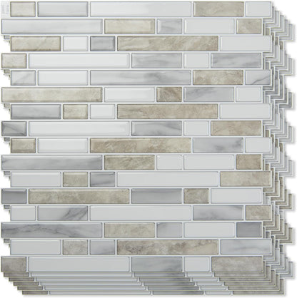 Art3d 10-Sheet Heavy-Duty Peel and Stick Backsplash, Waterproof Wall Tiles Stick on Kitchen Backsplash Living Space, Carrara Grey