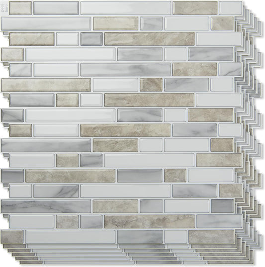 Art3d 10-Sheet Heavy-Duty Peel and Stick Backsplash, Waterproof Wall Tiles Stick on Kitchen Backsplash Living Space, Carrara Grey