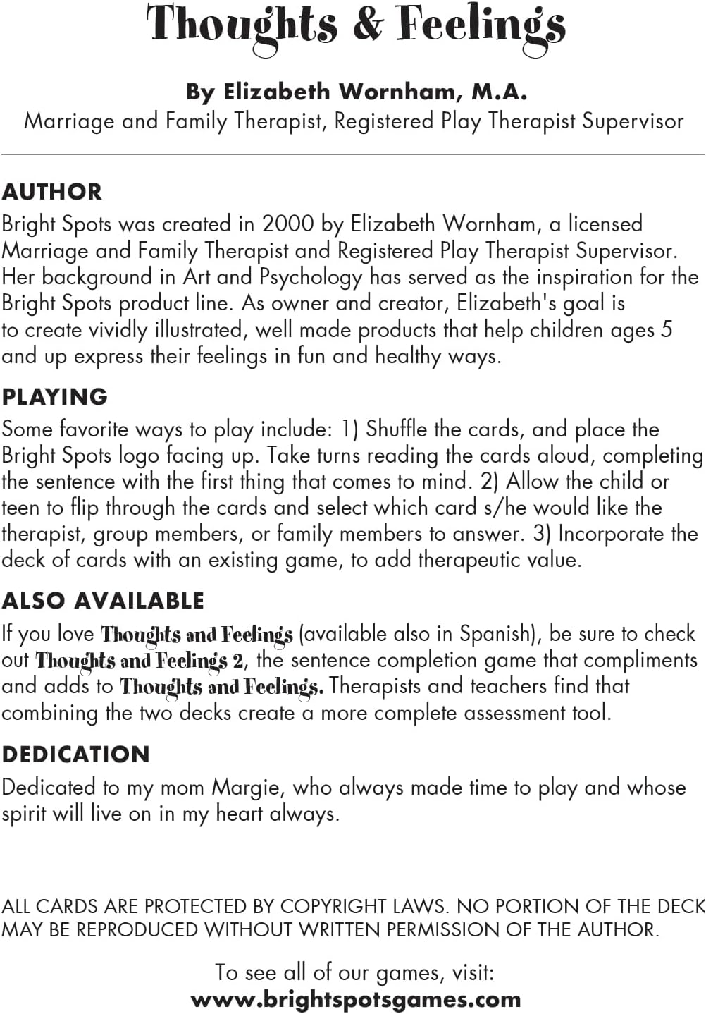 Bright Spots Thoughts and Feelings: A Sentence Completion Card Game Card Games