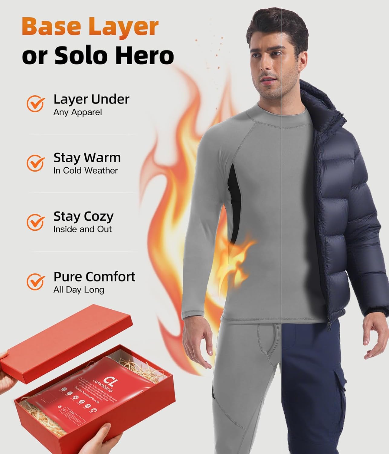 CL convallaria Thermal Underwear Long Johns Set Mens Winter Gift Hunting Gear Sport Base Layer Bottom Top - Colors A