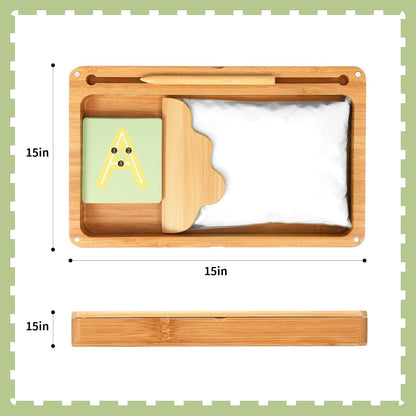 AtMini Montessori Sand Tray with Lid - Wooden Sand Trays for Kids Writing Letters and Numbers, Preschool Classroom Must Haves, Kindergarten Learning Tools (Blue)