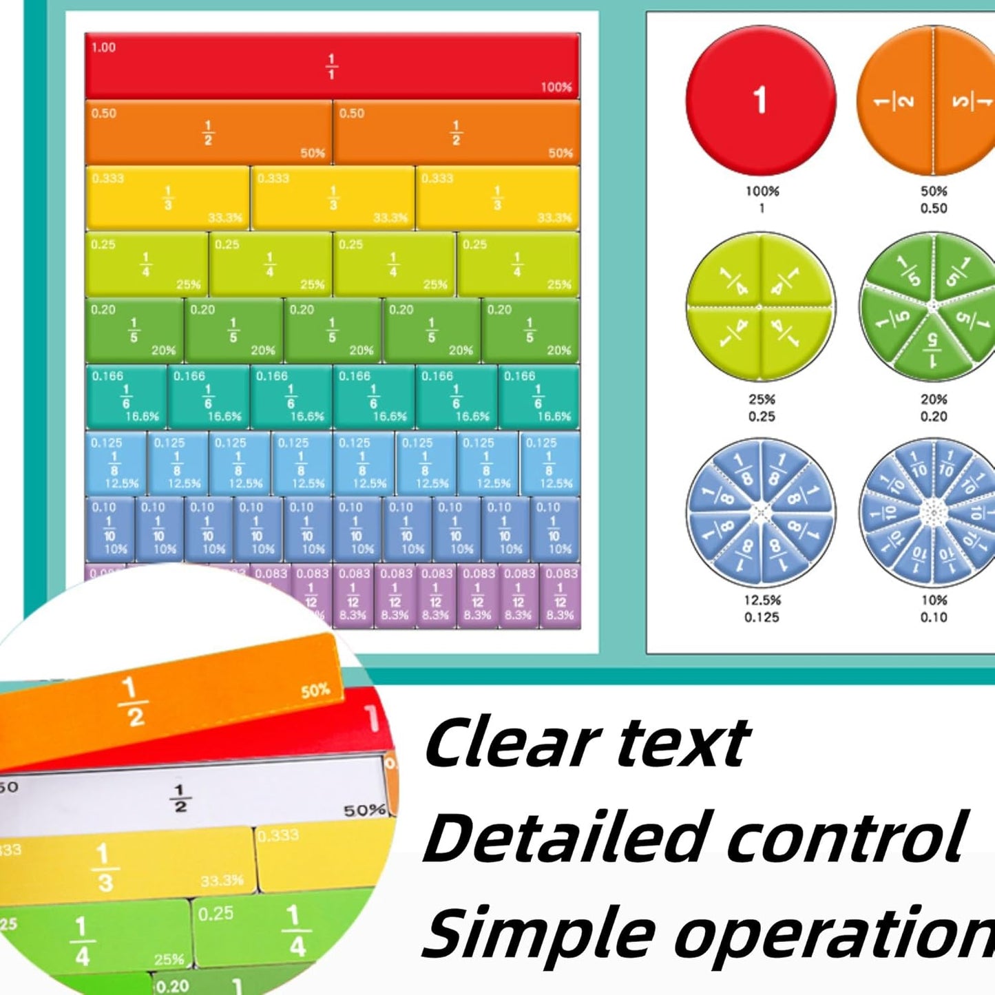 Magnetic Fraction Demonstration Book, 103 PCS Magnetic Fraction Tiles & Fraction Circles, Educational Puzzle Math Fraction Disc Set,Math Puzzle Learning Building Block Set for Classroom