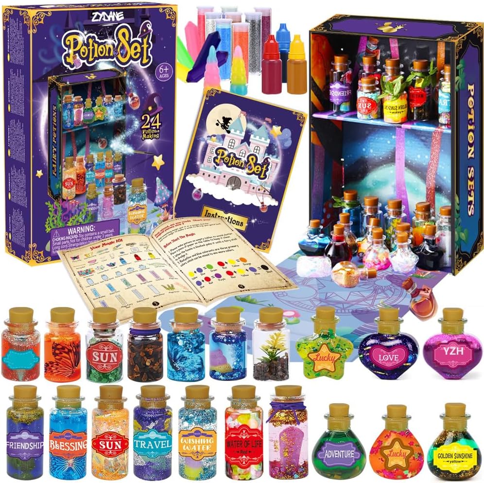 Fairy Potion Making Kit for Kids - Birthday Gifts for Girls Ages 6 7 8 9 10 Ideas for Girls 8-10 - Arts and Crafts Toys for Kids 6-8 - 24 Bottle Magical Workshop Craft Set