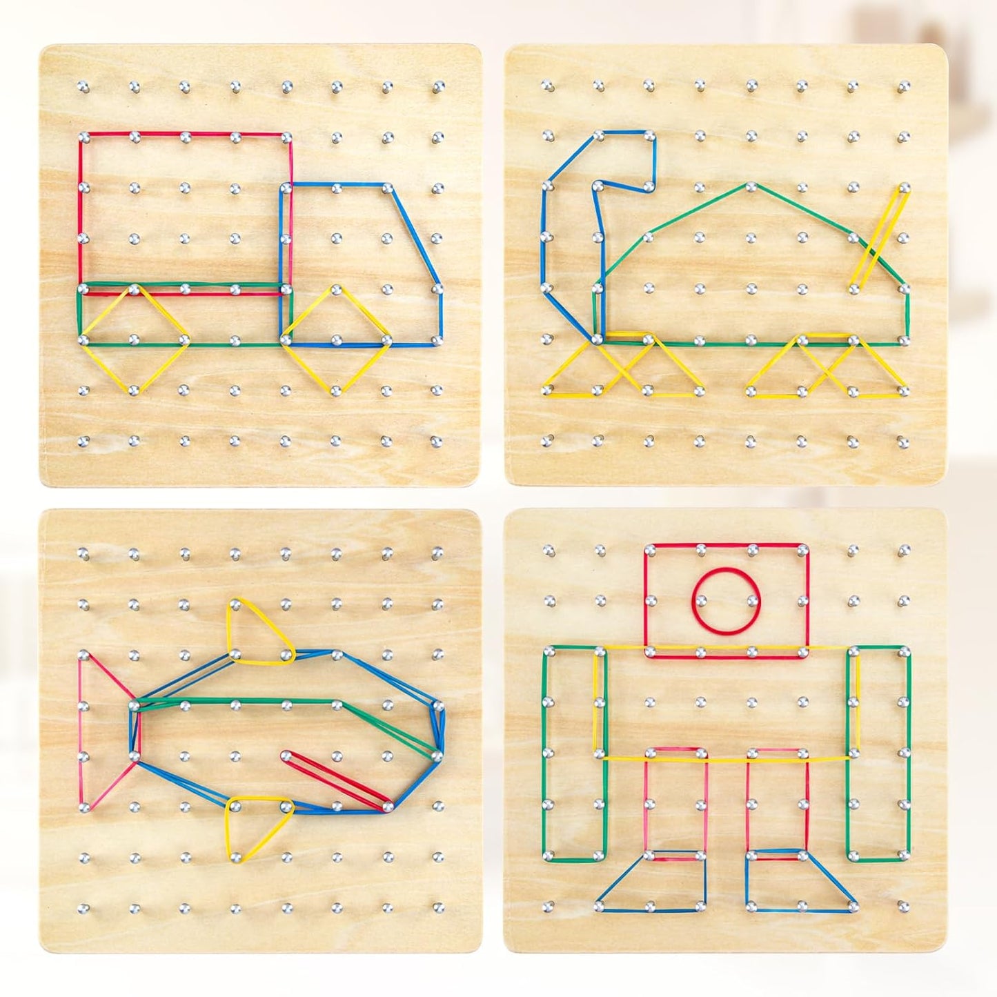 HEELWIRE Wooden Geoboard,Montessori Toy,Graphical Mathematical Education Toy for Kids with Pattern Cards and Rubber Bands to Figures and Shapes, Brain Teaser STEM Toy Geo Board (6 * 6 * 0.6 in)