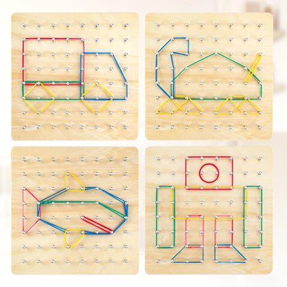 HEELWIRE Wooden Geoboard,Montessori Toy,Graphical Mathematical Education Toy for Kids with Pattern Cards and Rubber Bands to Figures and Shapes, Brain Teaser STEM Toy Geo Board (6 * 6 * 0.6 in)