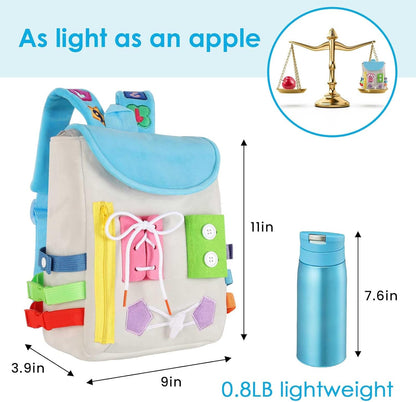 Busy Board - Toddler Backpack with Buckles and Learning Activity Toys - Develop Fine Motor Skills and Basic Life Skills - Learn to Tie Shoes - Children's Travel Toy