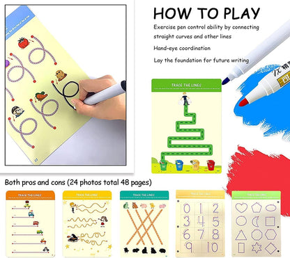 Tiiano Preschool Learning Activities for 3+ Year Olds, Toddler Handwriting Practice Workbook with 4 Dry Erase Markers, Montessori Learning for Ages 3+, Kindergarten Readiness