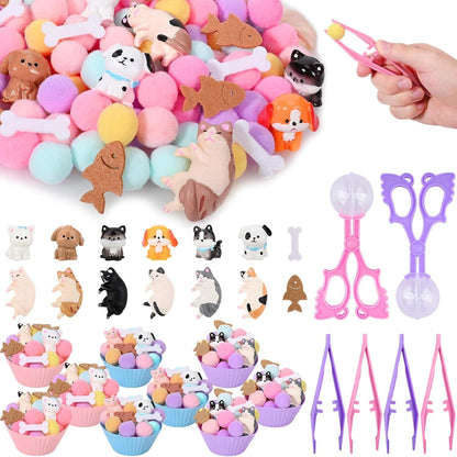 Sanixn 152 Pcs Space Sensory Bin Fillers Outer Space Fine Motor Skills Astronauts Sensory Bin Item Pompoms Cups Tweezers Scissor Clips for Preschool Education Activities Sorting Counting(Space)
