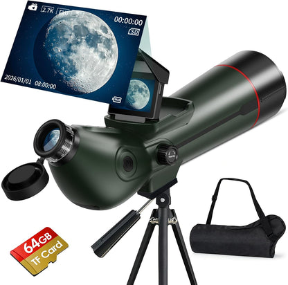 Smart Telescope, Digital Electronic Telescopes with 4K Astrophotography Camera, Internal and Externat Dual Screens Spotter for Adults & Kids & Beginners Astronomy with 64G Card