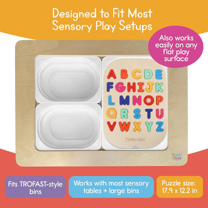 Uppercase Alphabet Puzzle for Kids, Sensory Bin Insert for Sensory Tables, Silicone Letters, Wooden Fine Motor Learning Toy by 7 Days of Play