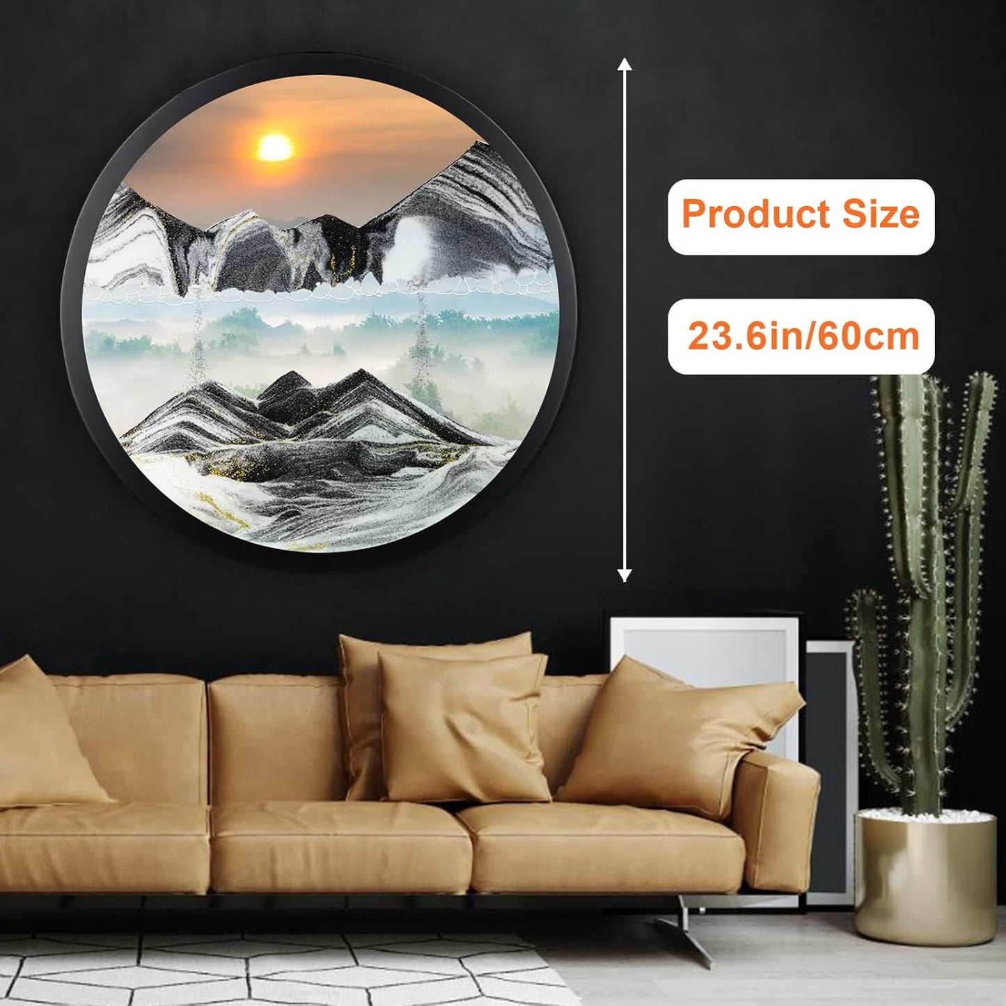 17.3" Moving Sand Art, 3D Sand Art Pictures Deep Sea Sandscape Living Room Decoration, 360° Rotate, Glass Crafts Solid Wood Frame, Relaxing Mood Home Office Work Wall Art Decor