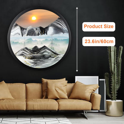 17.3" Moving Sand Art, 3D Sand Art Pictures Deep Sea Sandscape Living Room Decoration, 360° Rotate, Glass Crafts Solid Wood Frame, Relaxing Mood Home Office Work Wall Art Decor