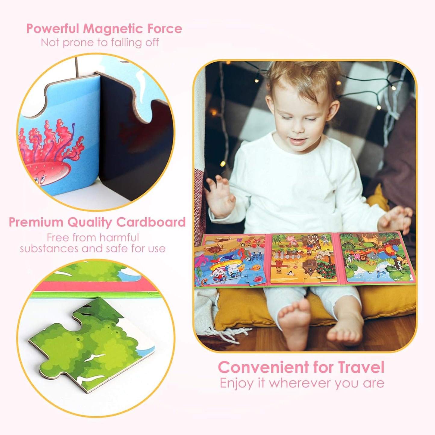 Magnetic Puzzles for Kids Ages 4-6, 20-Piece Toddler Travel Toys Unicorn Princess Puzzles Ages 3-5, Educational Learning Magnets, Ideal Road Trip Activities Toys for 3 4 5 6 Boys and Girls