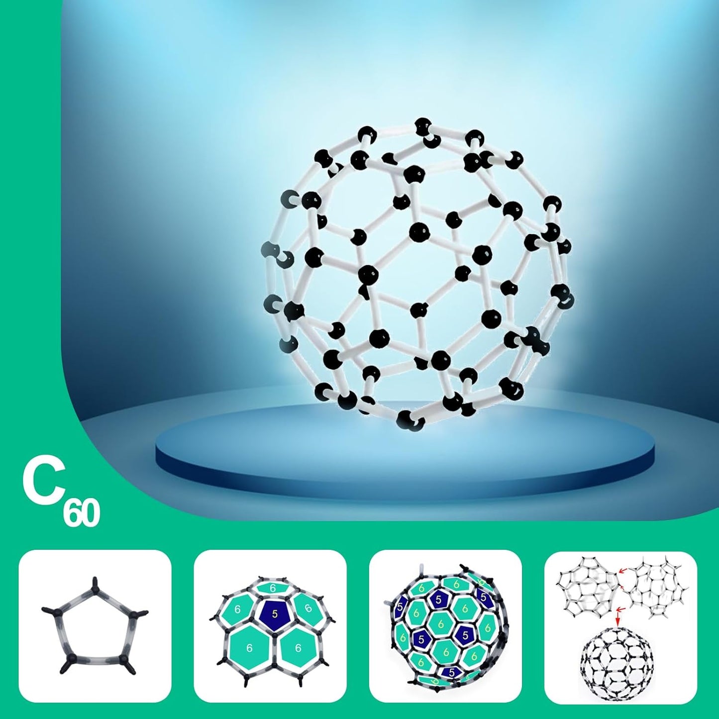 EXBEPE Chemistry Molecular Model Kit 452pc with C60,Educational Science Set Learning Chemistry Atoms,Bonds and Structures Teaching Aids School Supplies