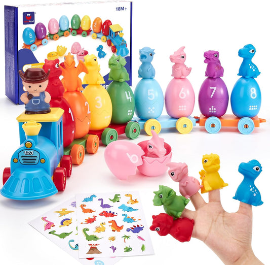 Toddler Learning Toys for 2 3 Year Old-Counting Matching & Sorting Activity Montessori Train Set with Farm Animals Finger Puppets Keys to Lock and Unlock Barn Birthday Gift for Boys Girls 2-5
