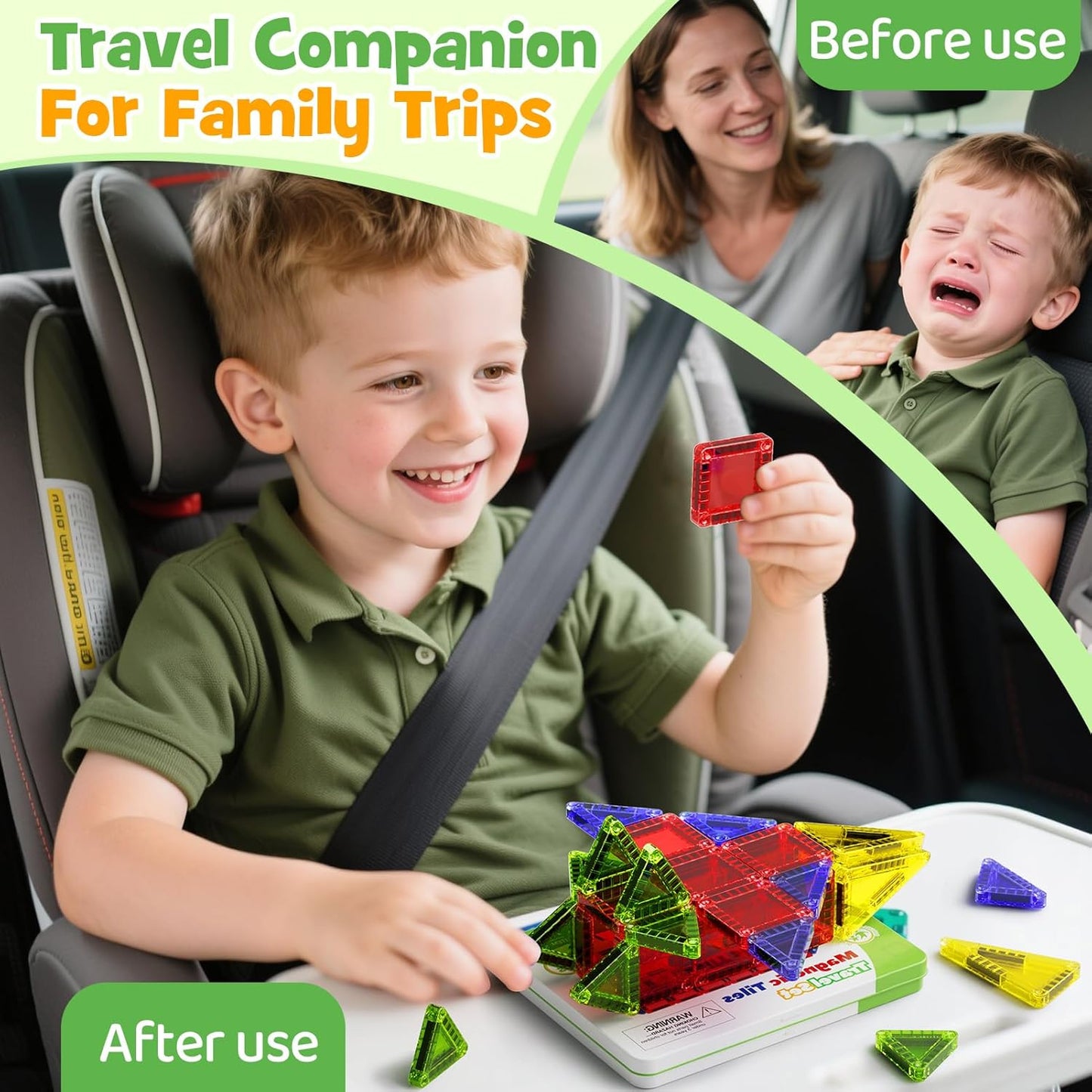 Mini Magnetic Tiles 40PCS Travel Set with Iron Storage Box, Portable STEM Building Blocks for Kids 3-8, Montessori Educational Magnet Toys for Road Trip, Airplane, Car Rides & On-The-Go Play