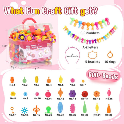 Atoymut 600Pcs Pop Beads, Jewelry Making Kits for Toddlers, Arts and Crafts Supplies for Kids Ages 4-8, Necklace, Bracelet, Ring, Creative DIY Toys Set for 4, 5, 6, 7, 8 Year Old Girl Birthday Gift
