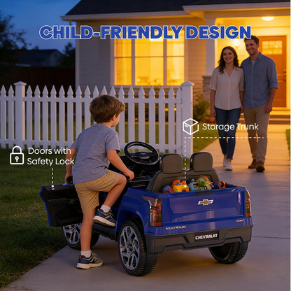 24V Licensed Chevrolet Silverado Electric Car for Kids, Ride on Toys for Toddlers with Remote Control, Soft Start, LED Lights, Music Player, Seat Belts, Easy to Assemble, Black