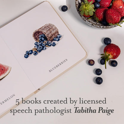 Our Little Library: A Foundational Language Vocabulary Board Book Set for Babies, Including Farm & Forest Animals, Fruits & Veggies, Toys & More (Tabitha Paige Children's Book Series)