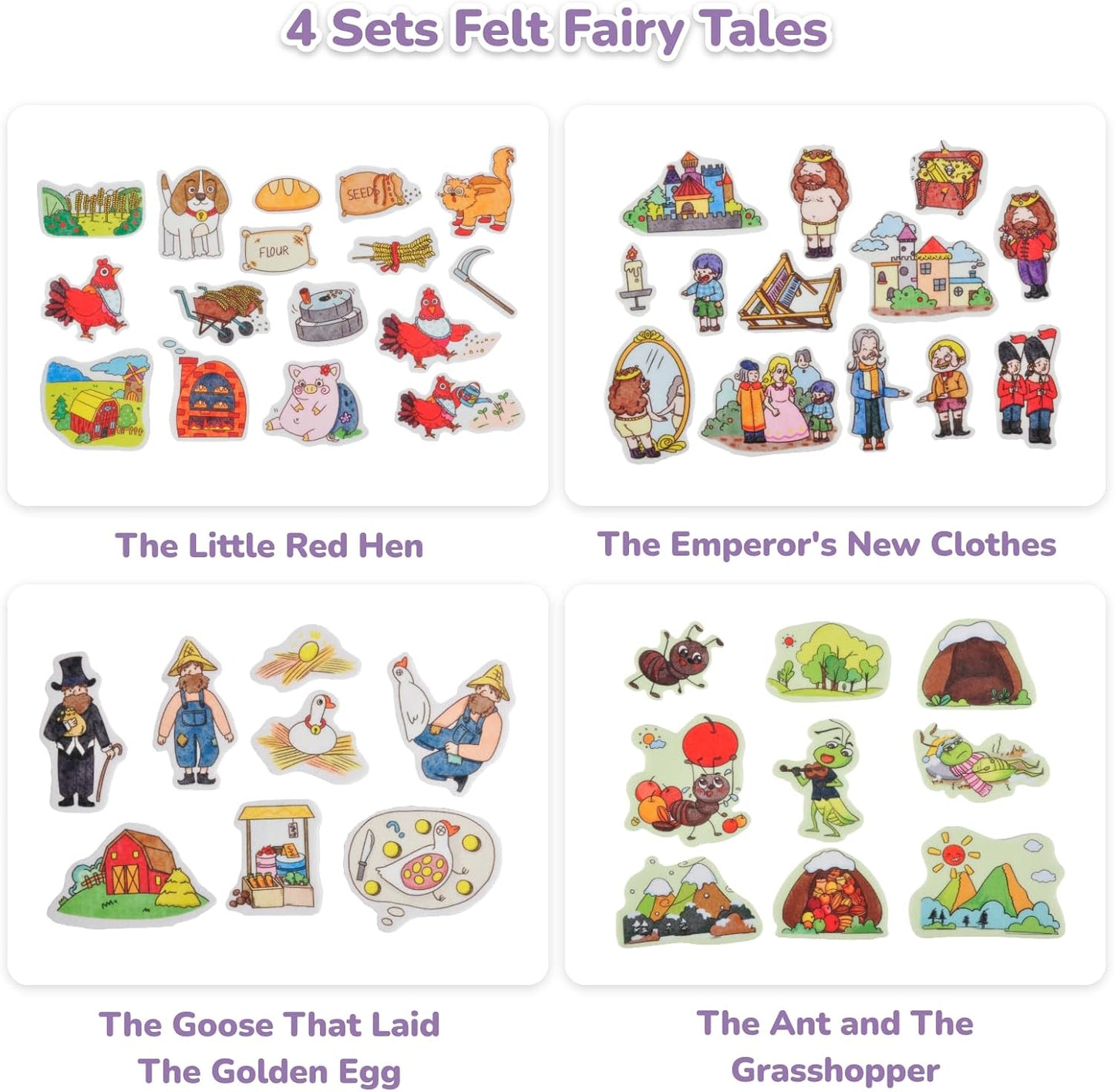 CHEFAN Felt/Flannel Board Story Set of 4, PRECUT Felt Pieces for Preschool Toddlers Circle Time,We are Going On A Bear Hunt, Mary Had A Little Lamb, Little Bo-Peep, Little Boy Blue