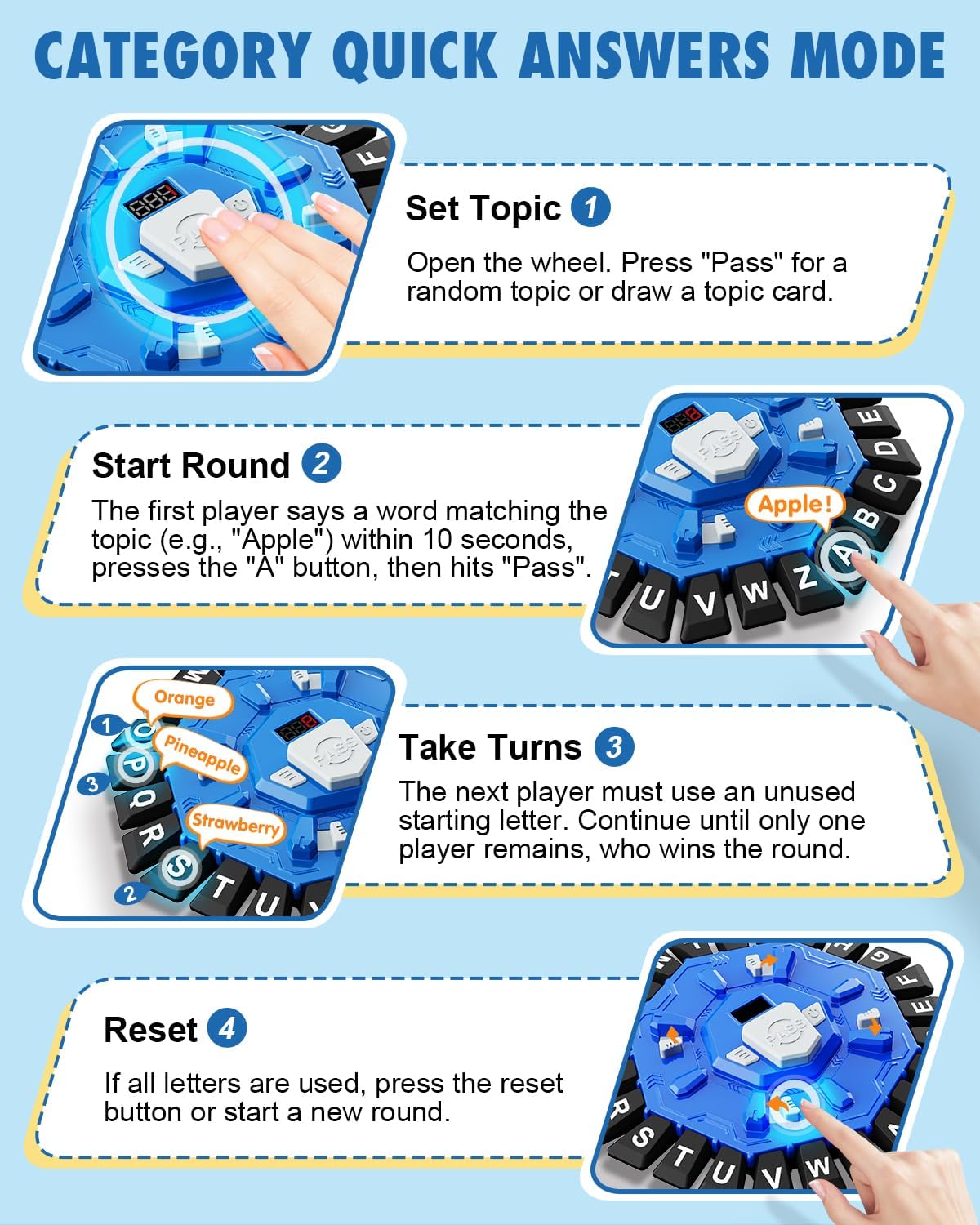 Word Game Family Board Games with Display Timer and 2 Modes, The Fast-Paced 24 Letters Pressing Games, Learning Word Game for Kids & Adults, 2-8 Players, 15-20 Minute Play Time