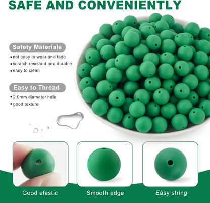 65Pcs 19mm Silicone Beads for Keychain Making Bracelet Necklace, Bulk Round Silicone Beads for Pens（Christmas Green） - Colors A